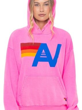 Aviator Nation Pink Hoodie with Sunset Stripe Label